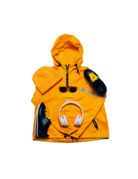a yellow jacket with headphones and sunglasses